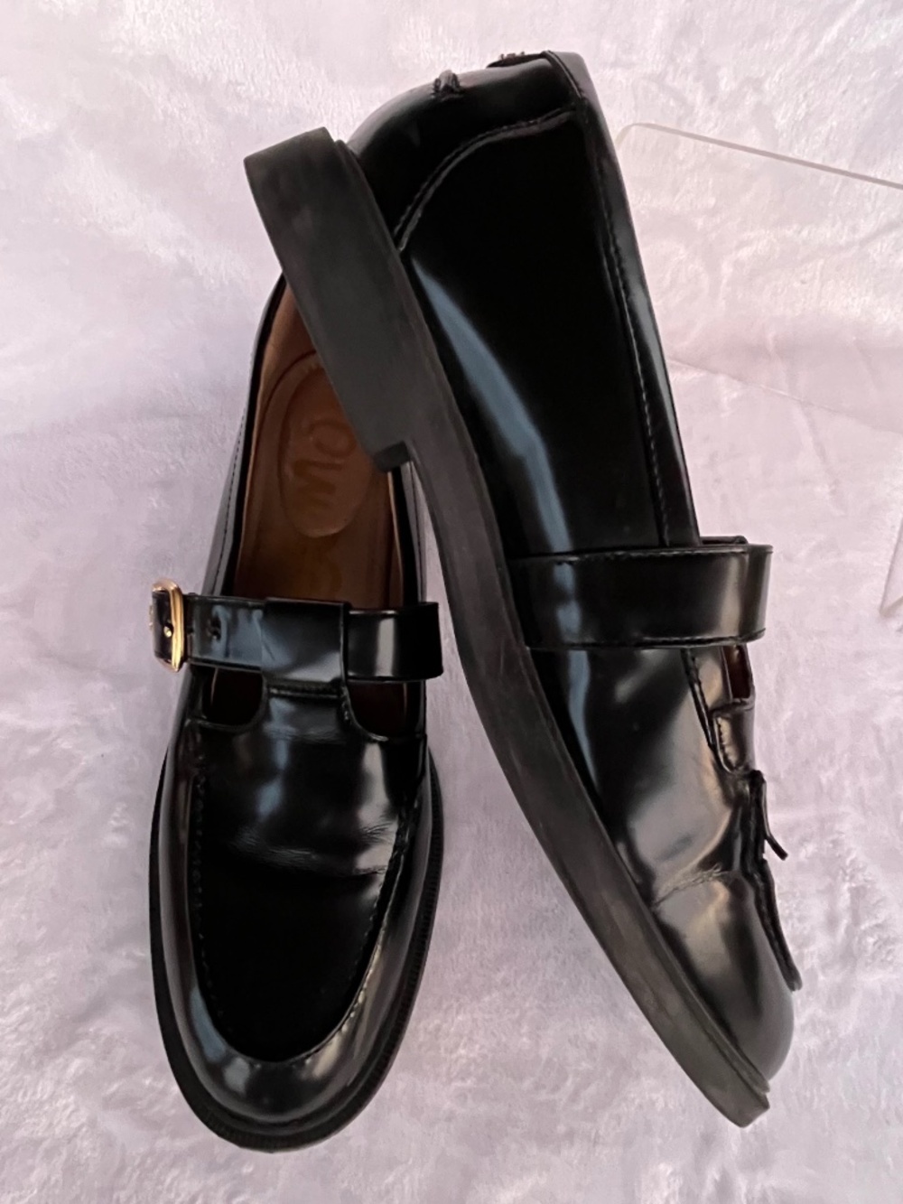 Sam Edelman Elaina T-Strap Buckle Loafers Black Patent Leather Size 9M EUR 40